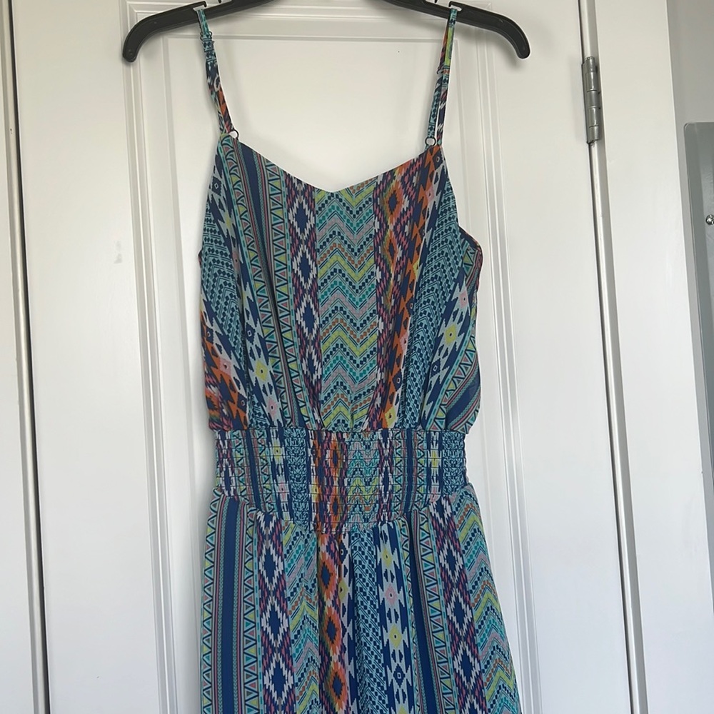 Blue Aztec Print Maxi Dress